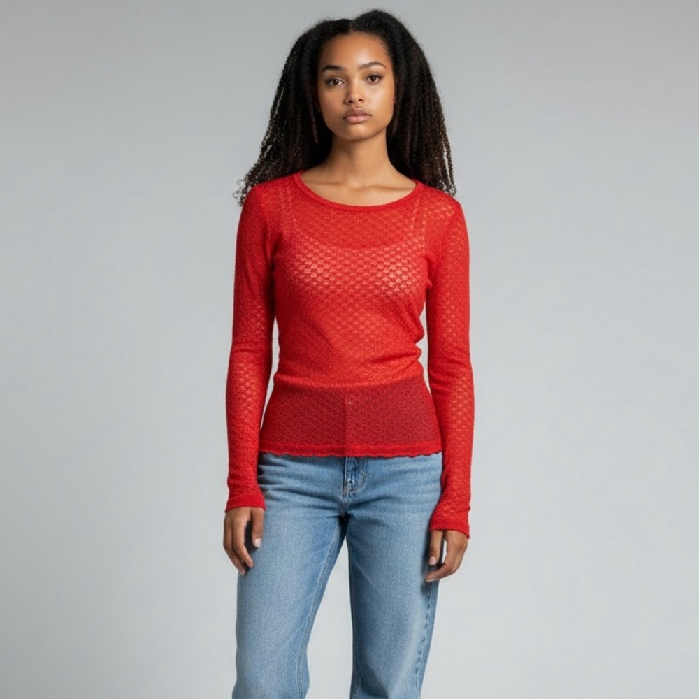 Anthropologie Modcloth Pointelle Taken Long Sleeve Top